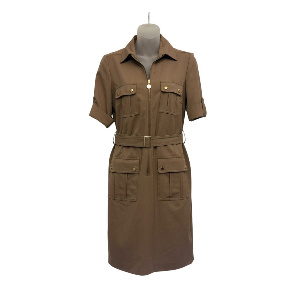 Vintage Marvin Richards Safari Utility Dress Belted Cargo Military Khaki Size 4